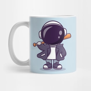 Cool Astronaut With Baseball Bat And Jacket Cartoon Mug